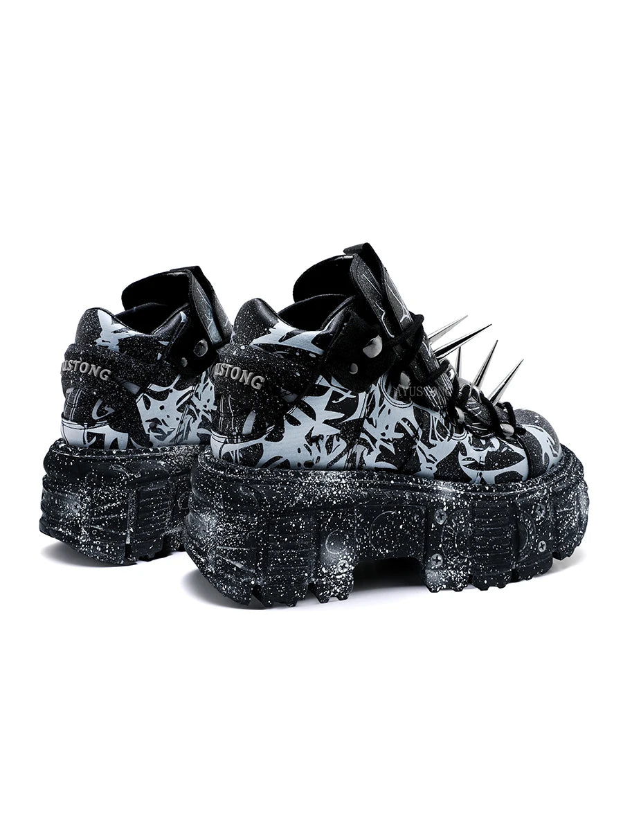 Black Punk Platform Shoes with Rivet Detail