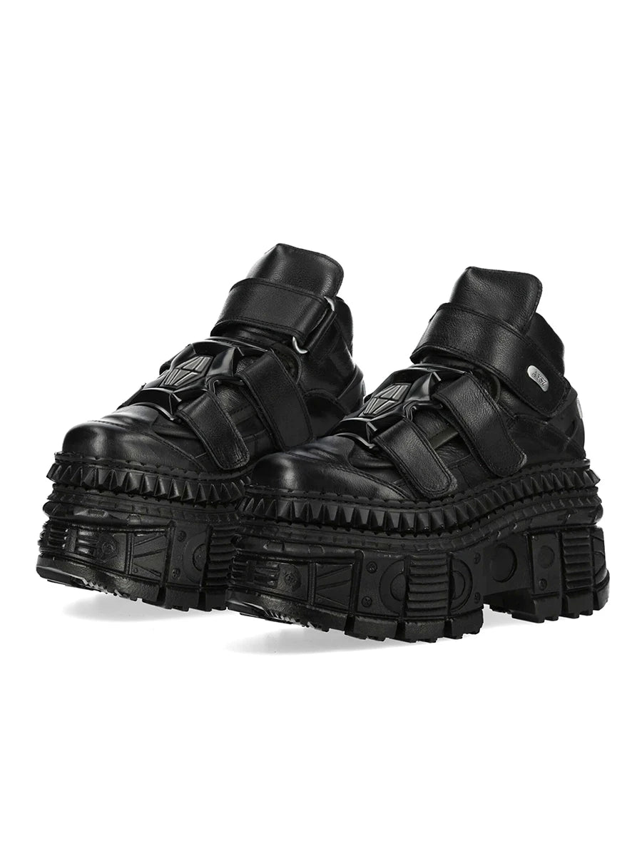 Black gothic platform shoes with metal detail