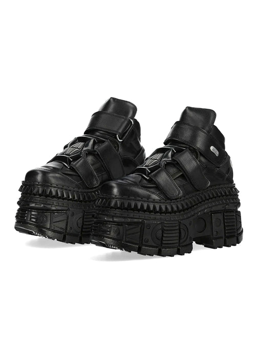 Black gothic platform shoes with metal detail