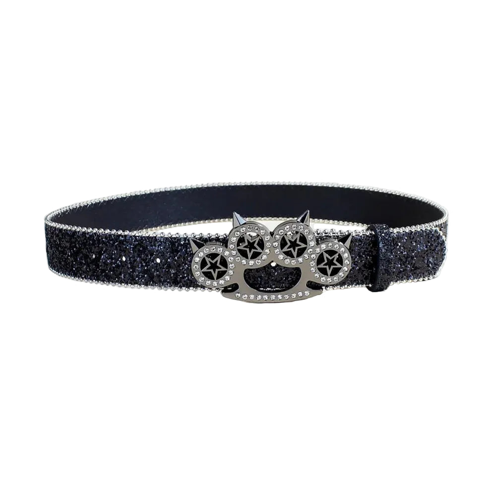 Full black glitter brass knuckle belt with rhinestone star buckle