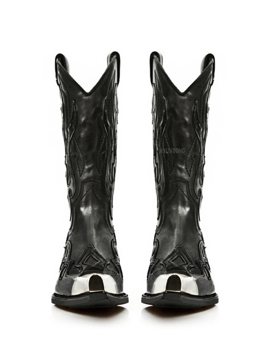 Western Boots for Women Black Chelsea Boots with Metal Detail
