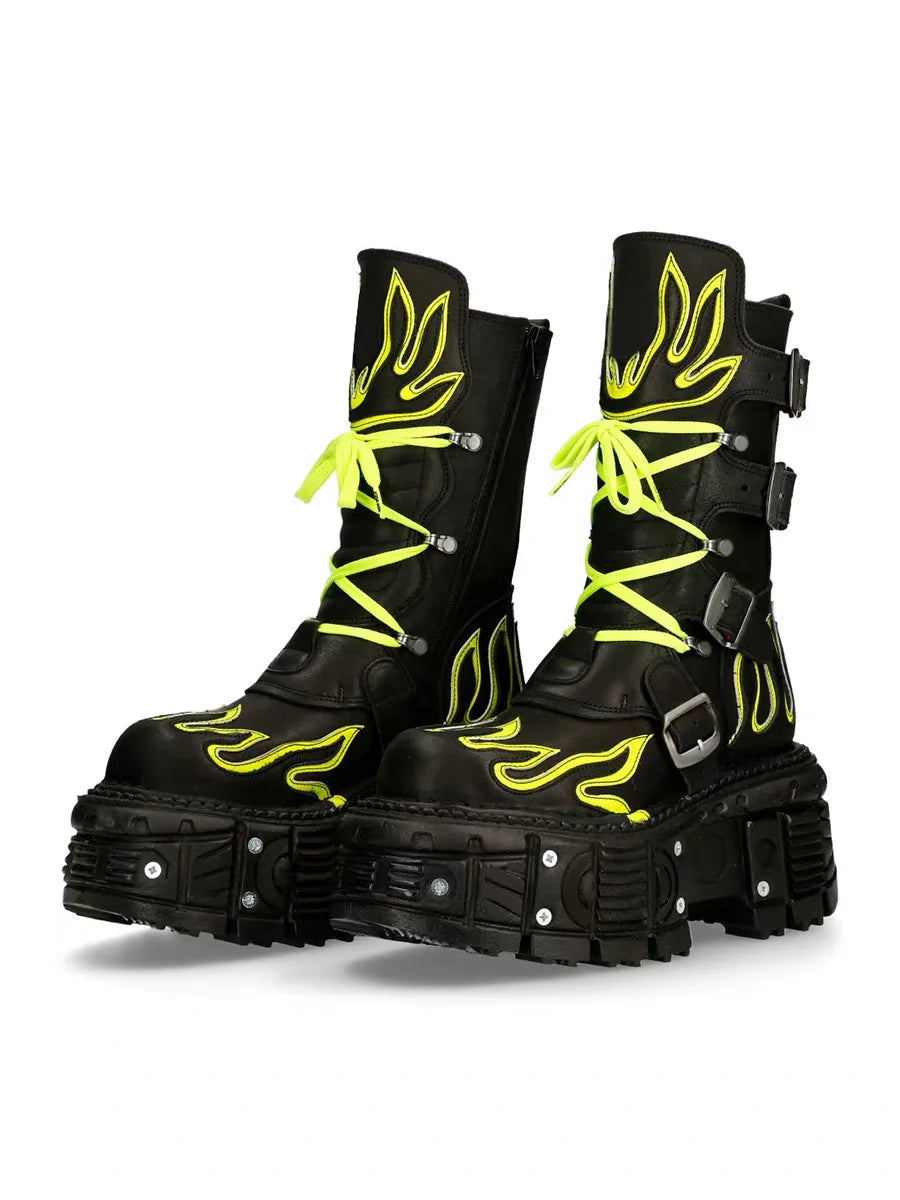 Green Women's Biker Boots with Zip Closure