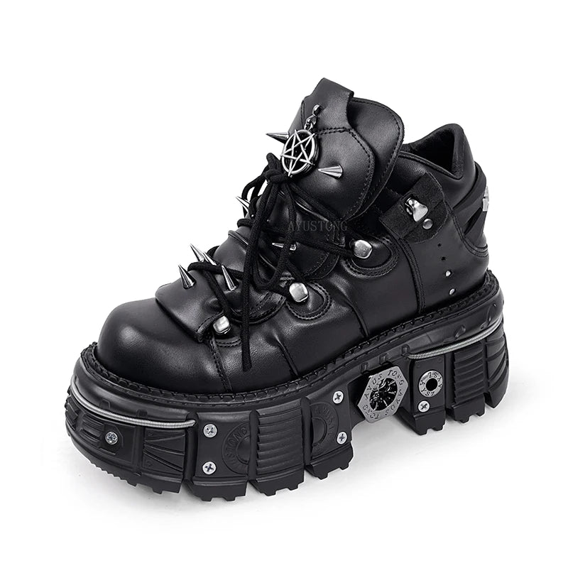 Black Goth Platform Sneakers with Metal Detail