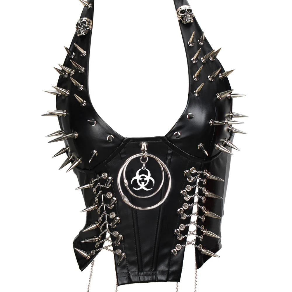 Goth Corset Top for Women with Metal Rivet Detail