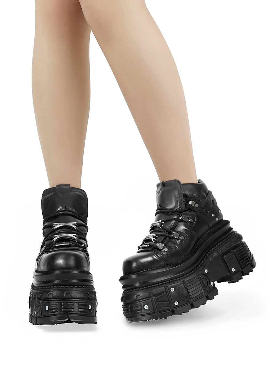 Black Platform Shoes with Super-High Heel and Gothic Rivet Detail