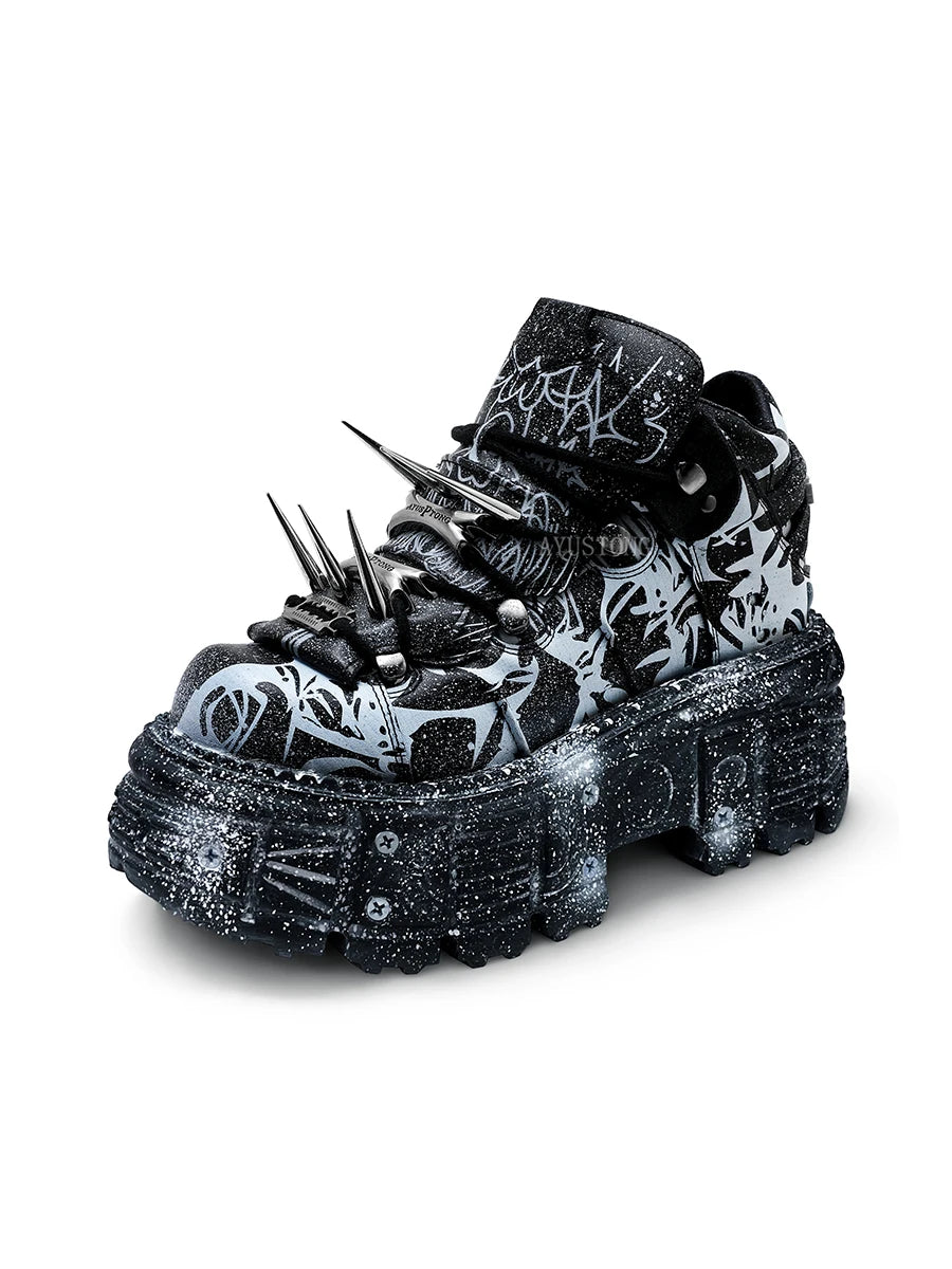 Black Punk Platform Shoes with Rivet Detail