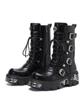 Black Motorcycle Boots with Metal Toe Detail