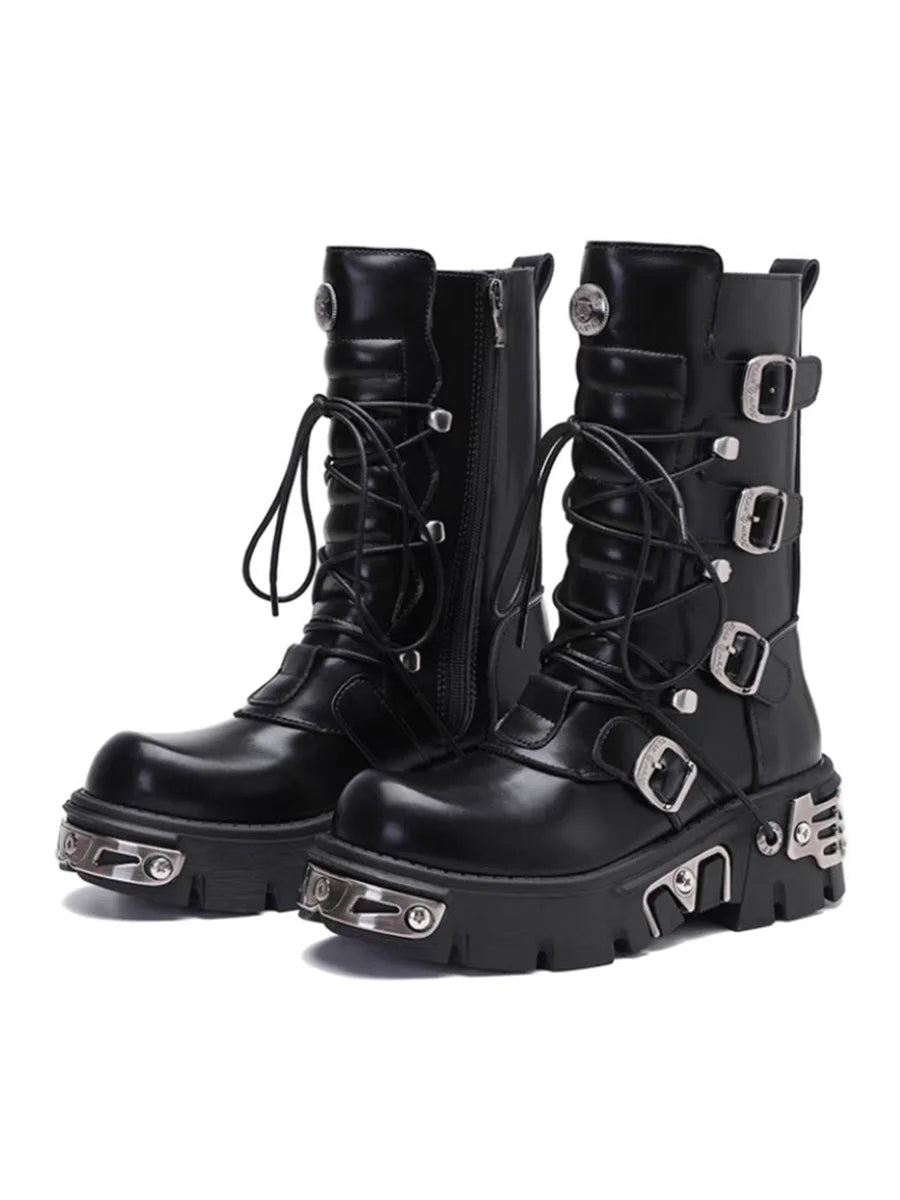 Black Motorcycle Boots with Metal Toe Detail