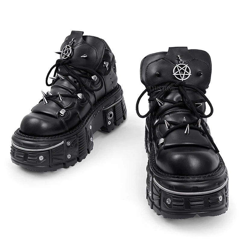 Black Goth Platform Sneakers with Metal Detail