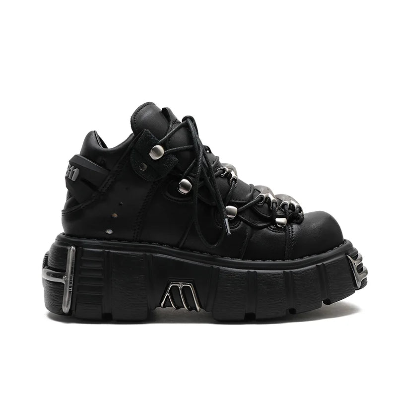Women's Punk Platform Ankle Boots with Metal Detail