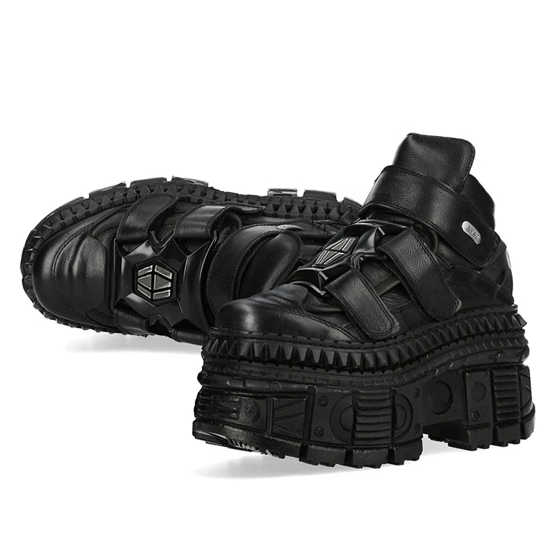 Black gothic platform shoes with metal detail