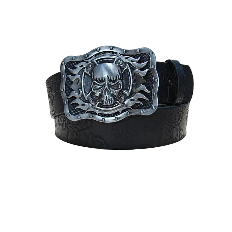 Fire Skull Biker Buckle Belt