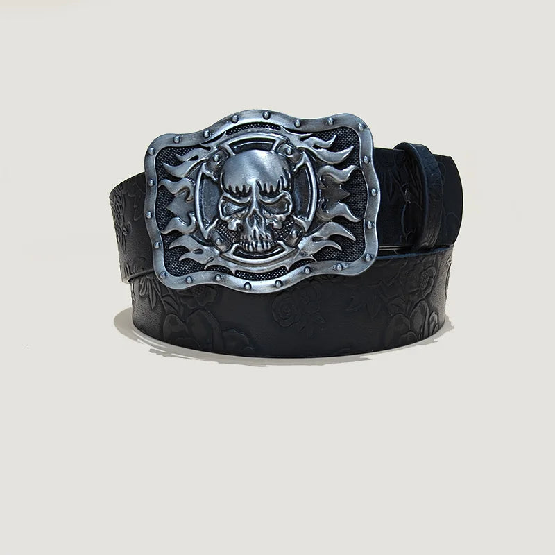 Fire Skull Biker Buckle Belt