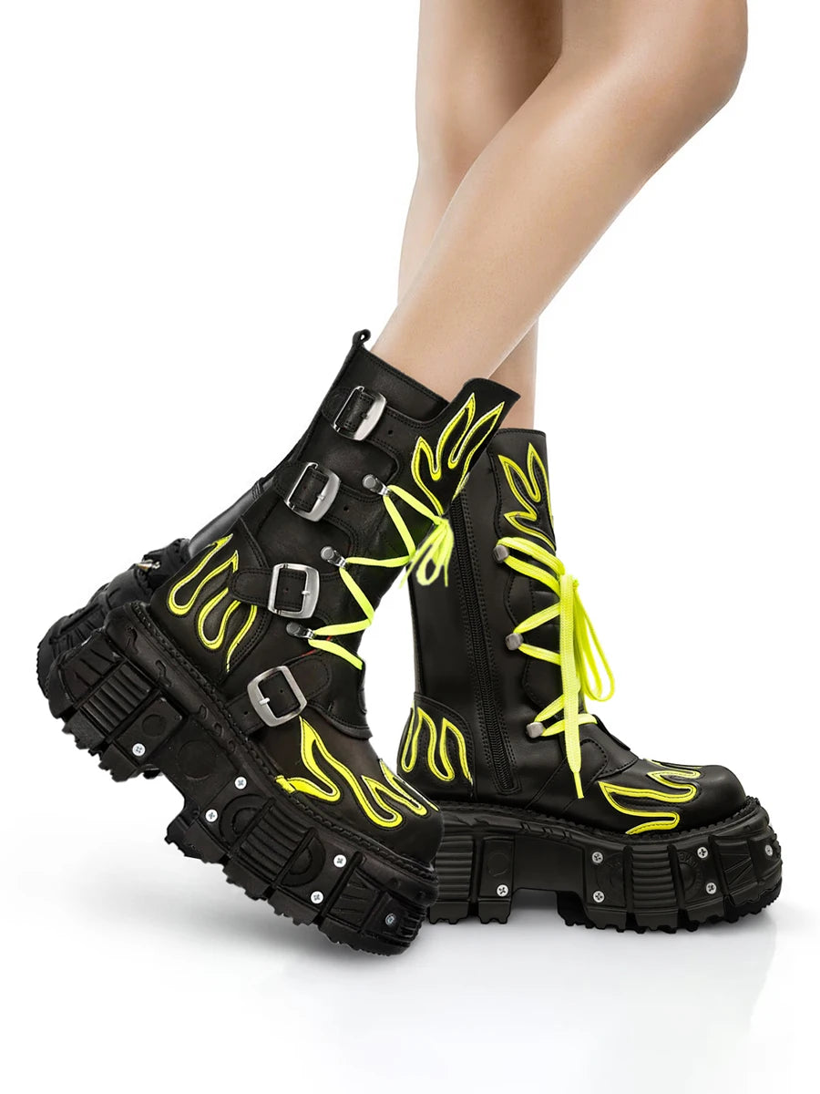 Green Women's Biker Boots with Zip Closure