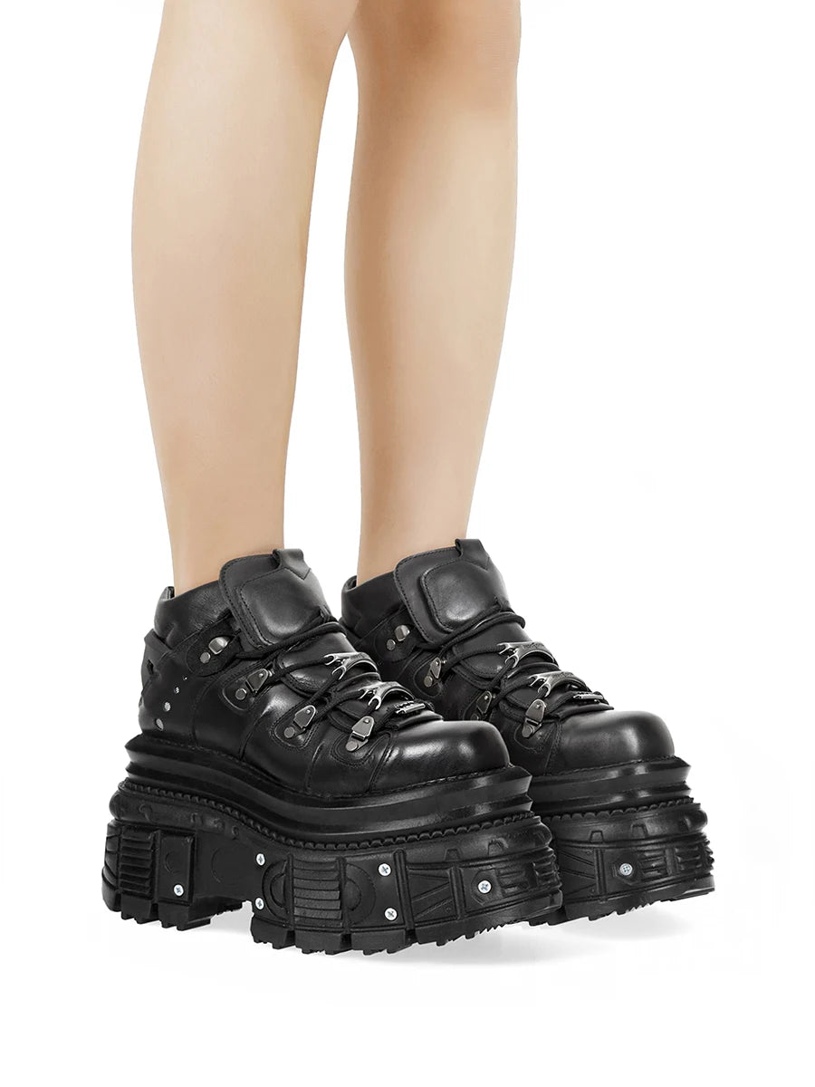 Black Platform Shoes with Super-High Heel and Gothic Rivet Detail