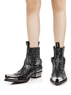 Black Goth Boots – Pointed-Toe Chelsea Style with Metallic Detail