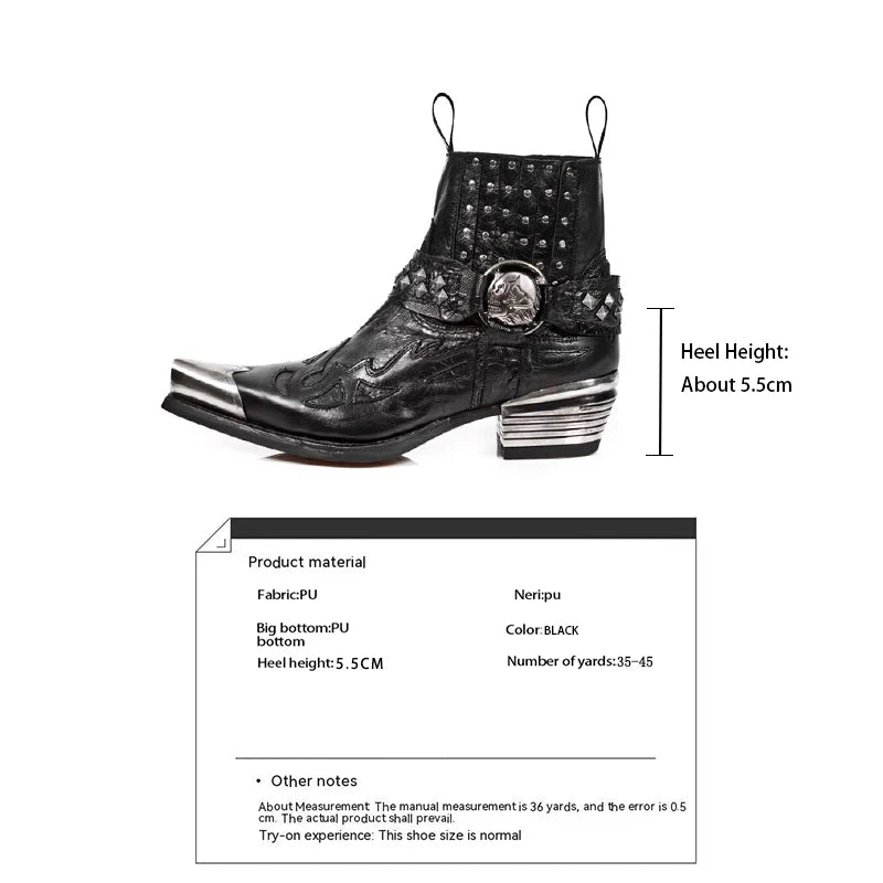 Black Goth Boots – Pointed-Toe Chelsea Style with Metallic Detail