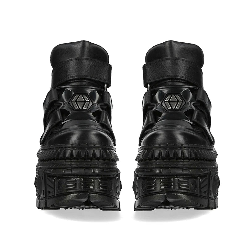 Black gothic platform shoes with metal detail