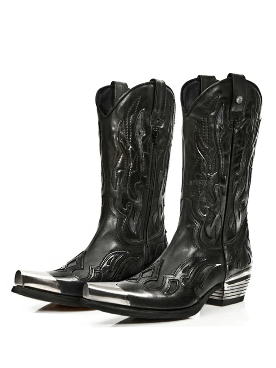 Western Boots for Women Black Chelsea Boots with Metal Detail