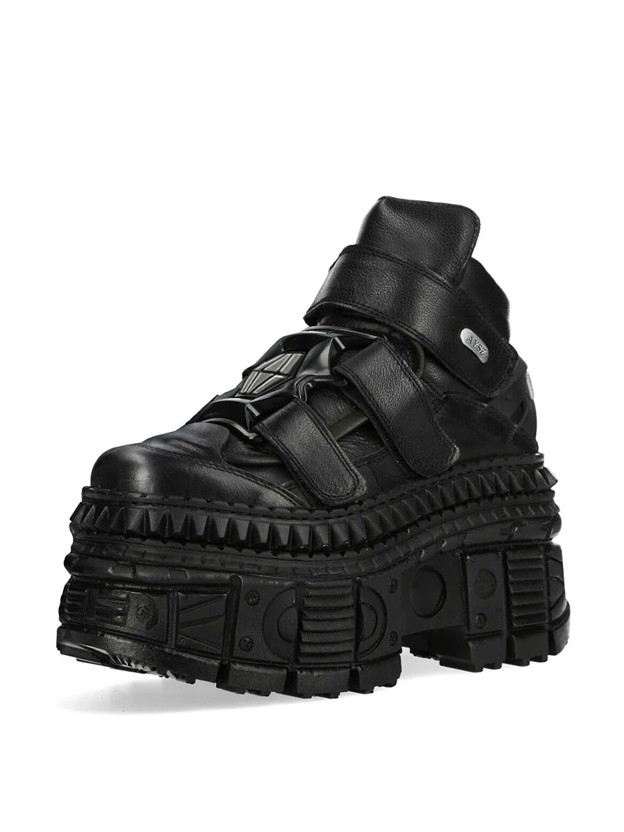 Black gothic platform shoes with metal detail