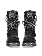 Black Women's Biker Boots with Chain Detail