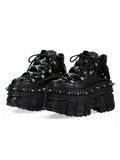 Black punk platform shoes with flame and rivet detail