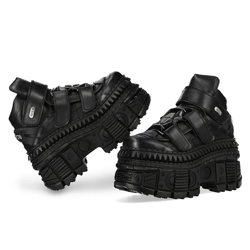 Black gothic platform shoes with metal detail