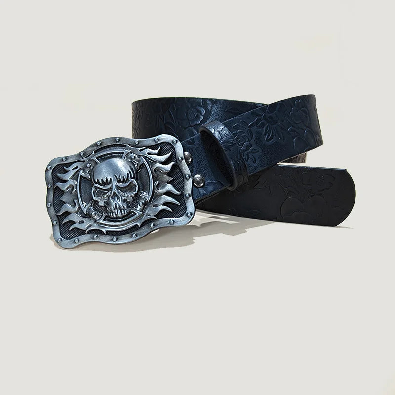 Fire Skull Biker Buckle Belt