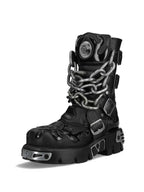 Black Women's Biker Boots with Chain Detail