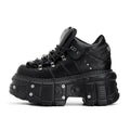 Black gothic lace-up platform ankle boots with metal detail