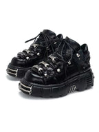 Black and White Punk Platform Shoes with Metal Detail