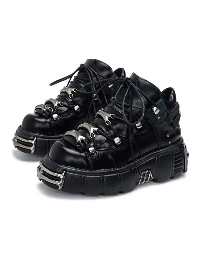 Black and White Punk Platform Shoes with Metal Detail