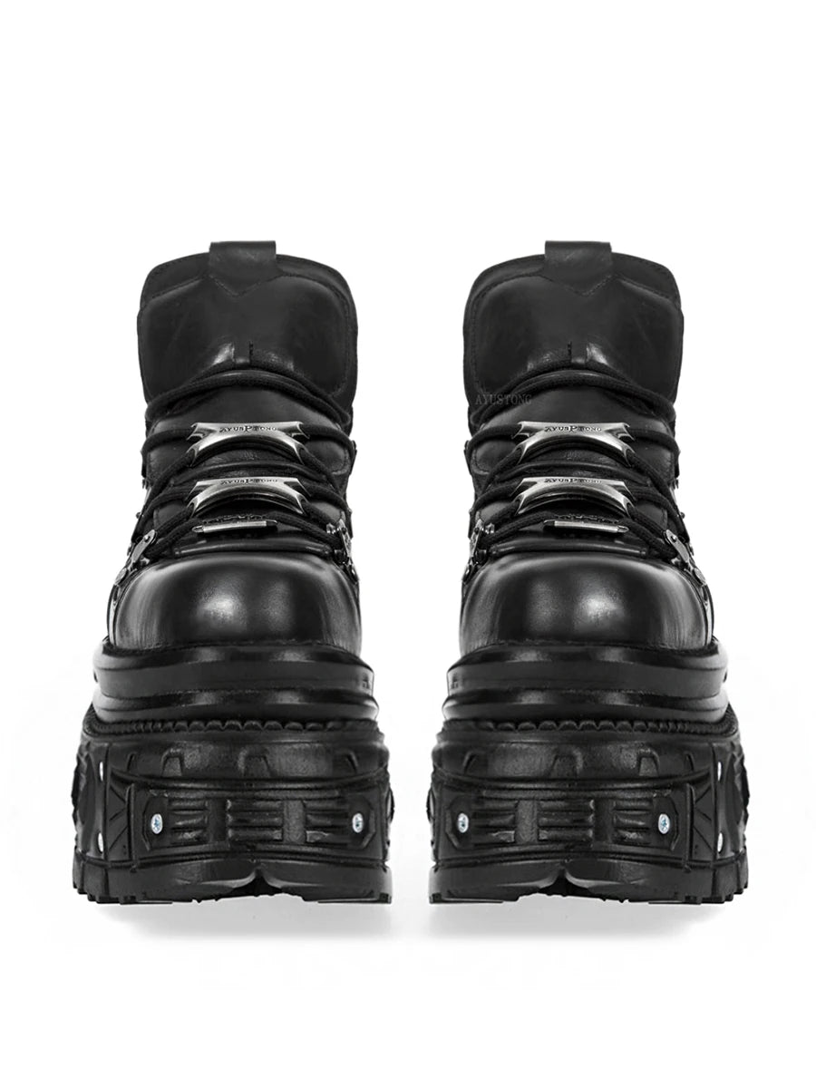 Black Platform Shoes with Super-High Heel and Gothic Rivet Detail