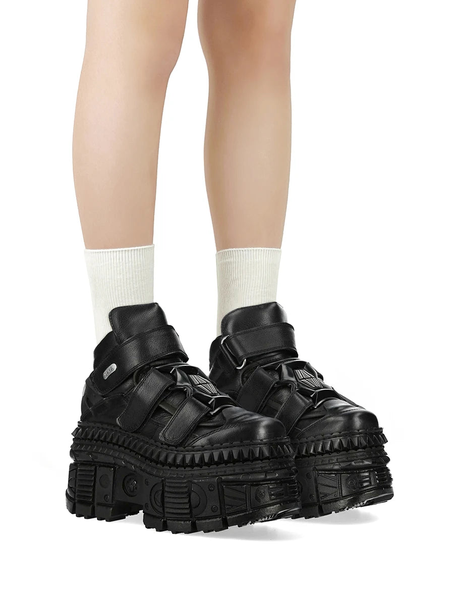 Black gothic platform shoes with metal detail