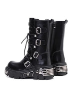 Black Motorcycle Boots with Metal Toe Detail
