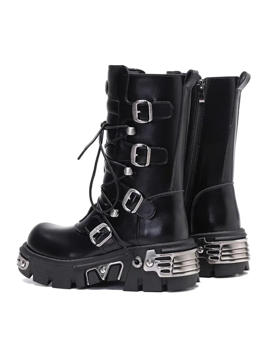 Black Motorcycle Boots with Metal Toe Detail