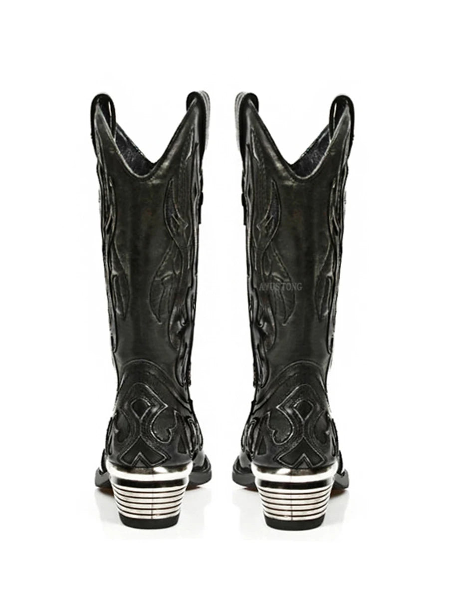 Western Boots for Women Black Chelsea Boots with Metal Detail