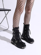 Black Motorcycle Boots with Metal Toe Detail