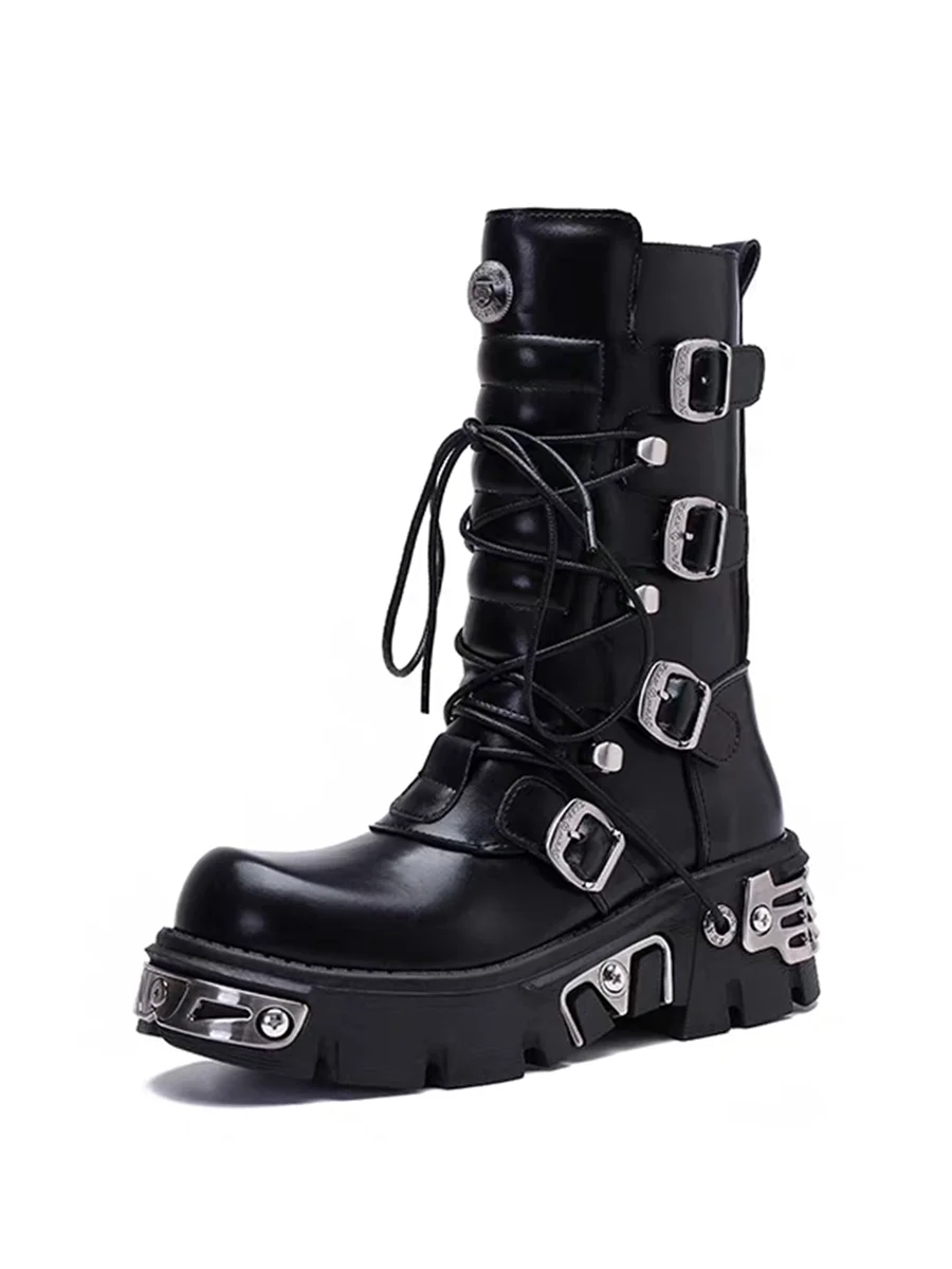 Black Motorcycle Boots with Metal Toe Detail