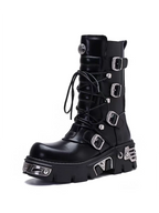 Black Motorcycle Boots with Metal Toe Detail