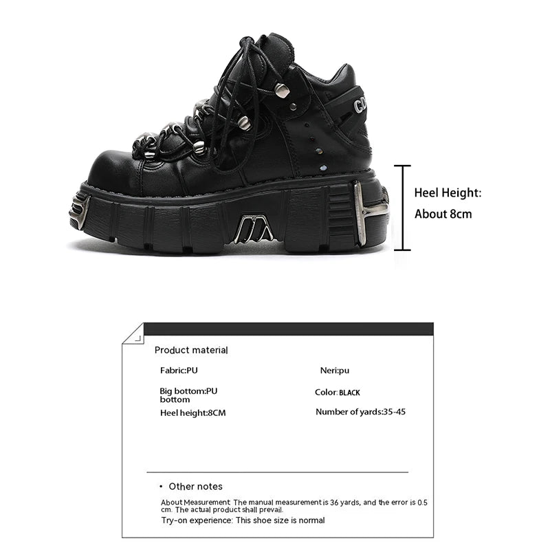 Black and White Punk Platform Shoes with Metal Detail