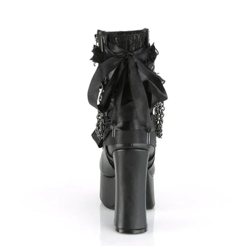 Black chunky gothic ankle boots with chain and bow detail