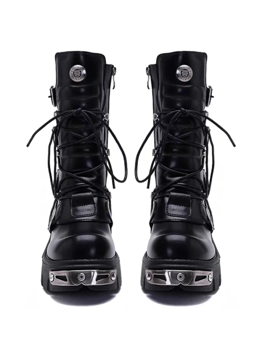 Black Motorcycle Boots with Metal Toe Detail