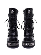 Black Motorcycle Boots with Metal Toe Detail