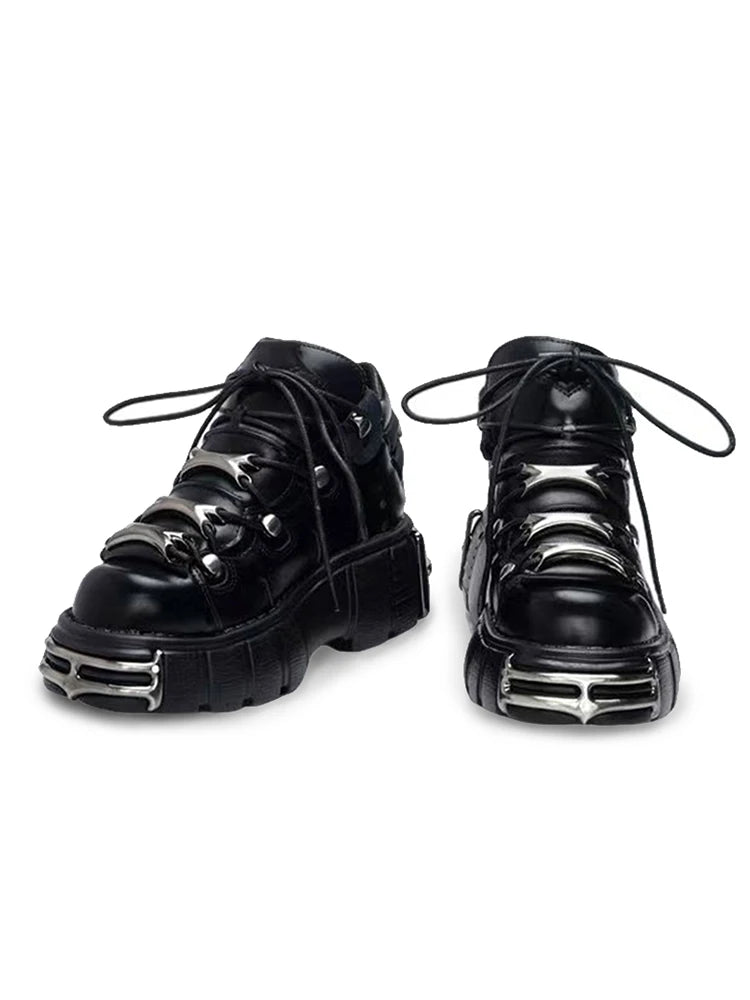 Black and White Punk Platform Shoes with Metal Detail