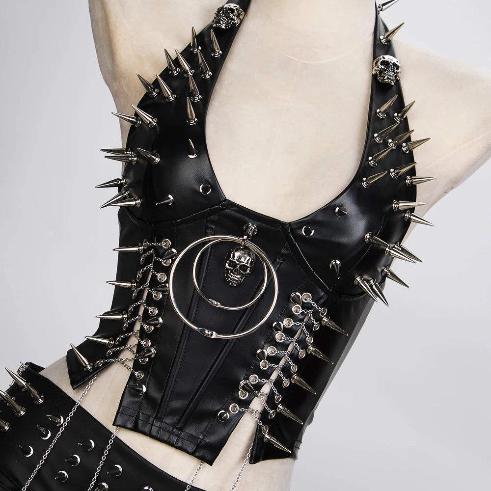 Goth Corset Top for Women with Metal Rivet Detail