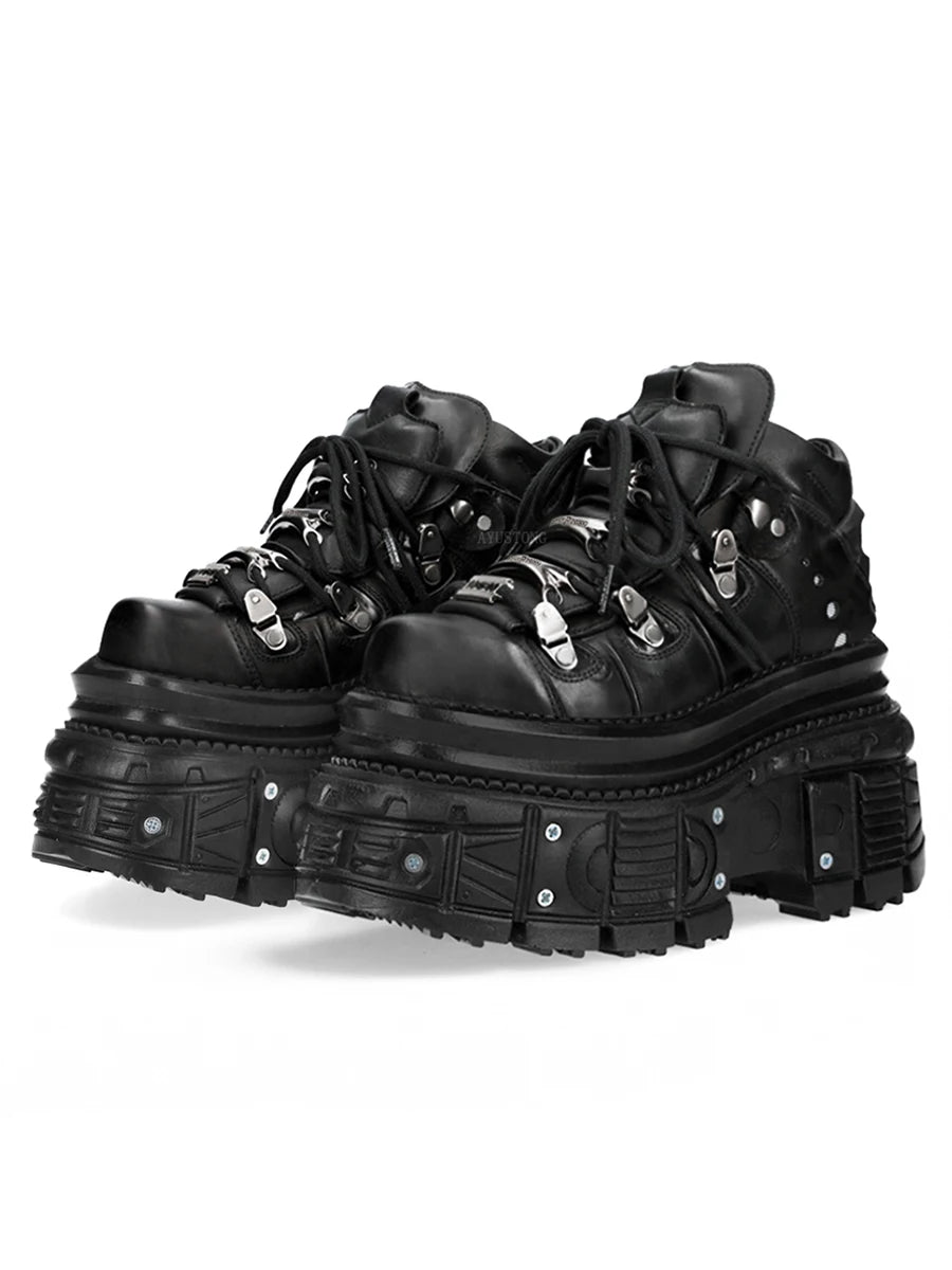 Black Platform Shoes with Super-High Heel and Gothic Rivet Detail