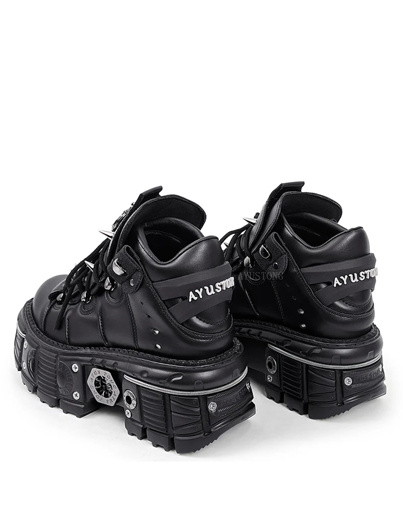 Black Goth Platform Sneakers with Metal Detail