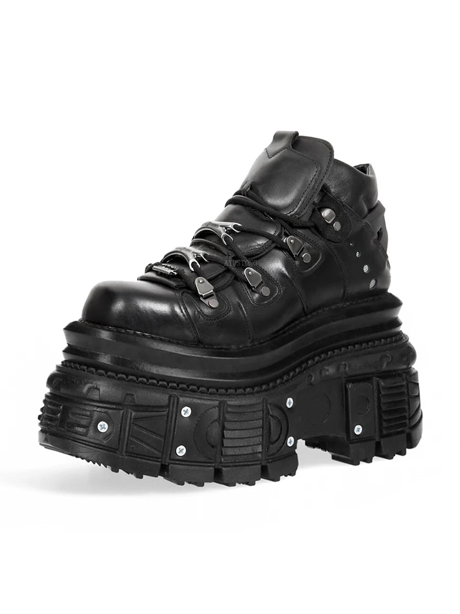 Black Platform Shoes with Super-High Heel and Gothic Rivet Detail