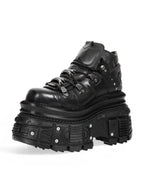 Black Platform Shoes with Super-High Heel and Gothic Rivet Detail